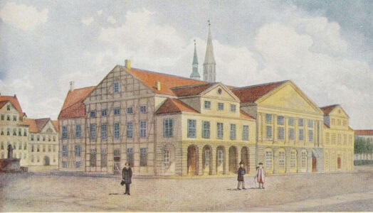 Unbekannter Maler, Opernhaus am Hagenmarkt in Braunschweig nach Umbau von 1745 mit neuer Fassade nach Süden, Gemälde um 1830.