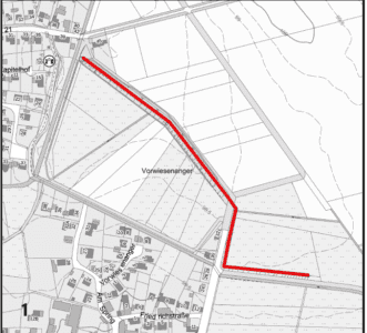 Stadtplan von obmachtersen, darin eingezeichnet die Lage der alten Flachsrotten.